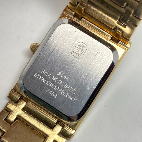 Vtg Jules Jurgensen Diamond Tank Watch Women 19mm Gold Tone New Battery 7.25" - Picture 13 of 16